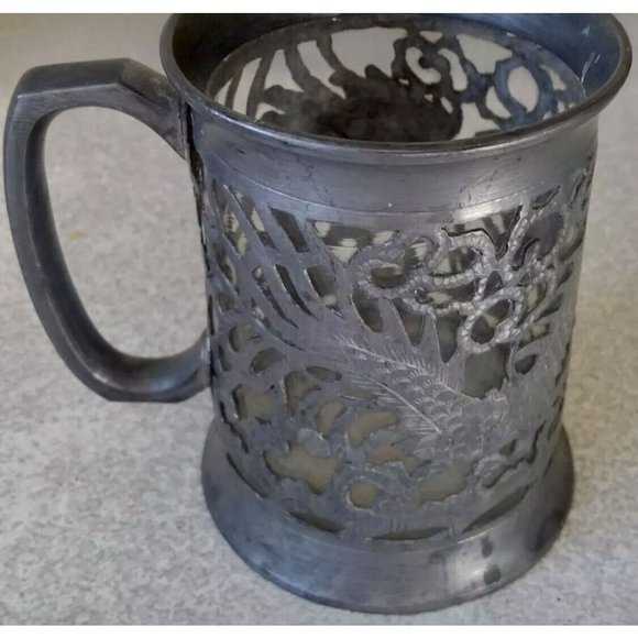 ANTIQUE / VINTAGE PEWTER ALE / BEER TANKARD W/ CUT OUT DRAGON CHINESE SENGHENG - Picture 3 of 5